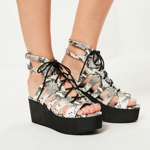 NWOT Black Snakeskin Platform Sandals